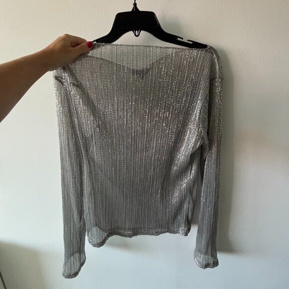 JCrew sheer metallic boatneck top in stainless steel gossamer, size small - Picture 2 of 5